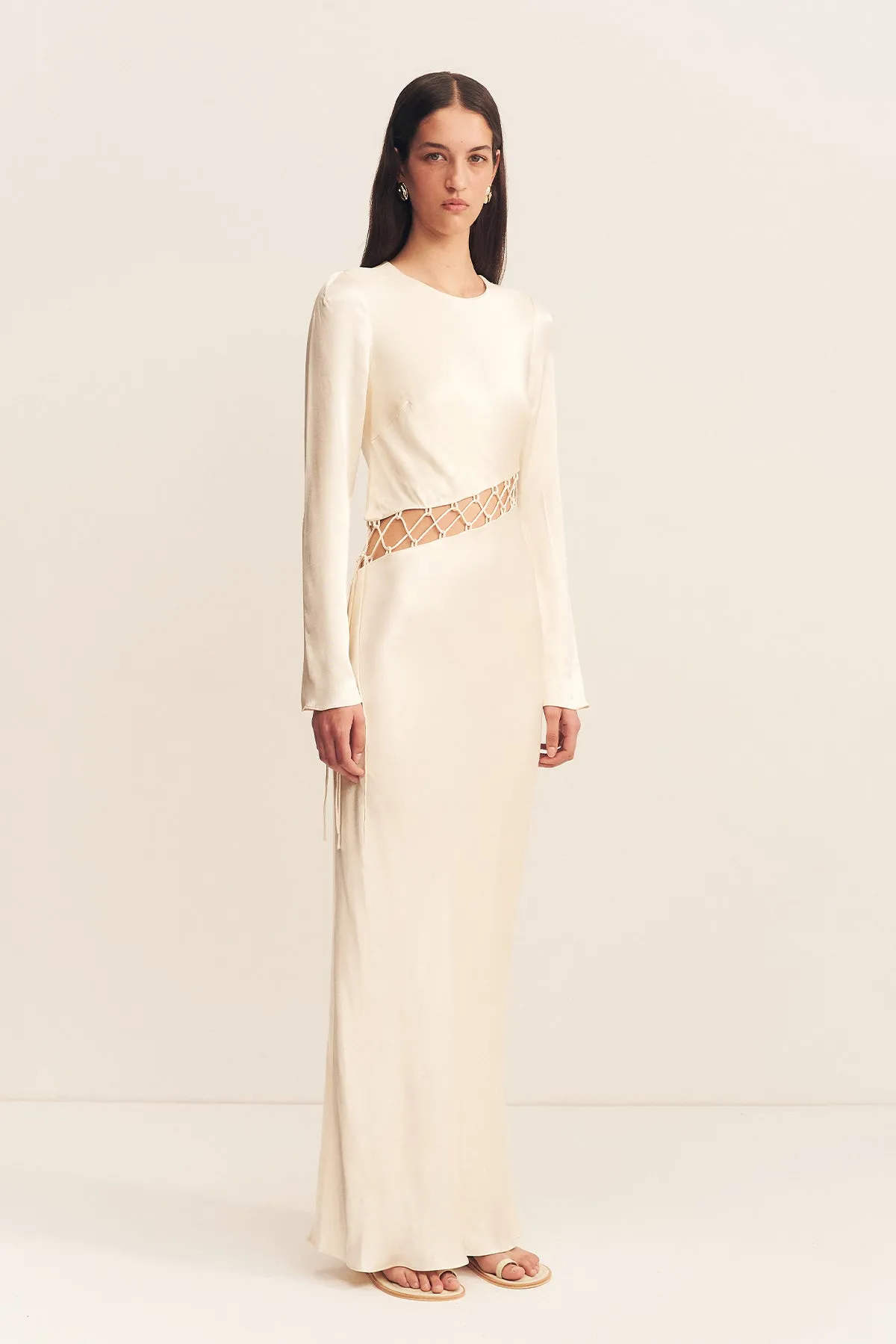 ARIENZO ASYMMETRICAL LACE UP MAXI DRESS - CREAM