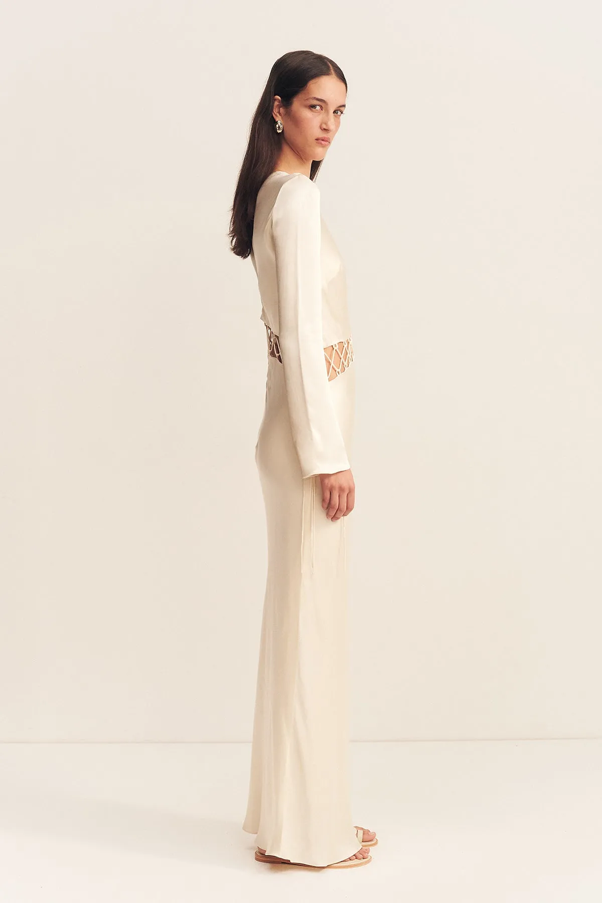 ARIENZO ASYMMETRICAL LACE UP MAXI DRESS - CREAM