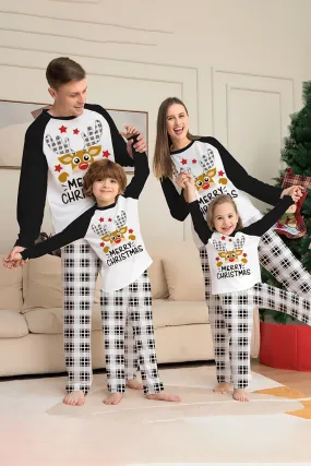 Black and White Plaid Christmas Deer Family Pajamas Set