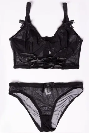 Black Bow Detail Mesh Lingerie Set