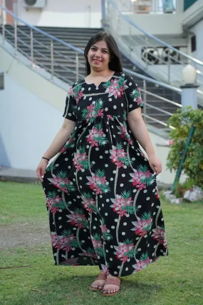 Black Polka Floral Night Gown