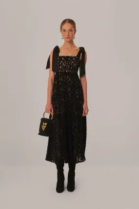 Black Velvet Lace Sleeveless Maxi Dress