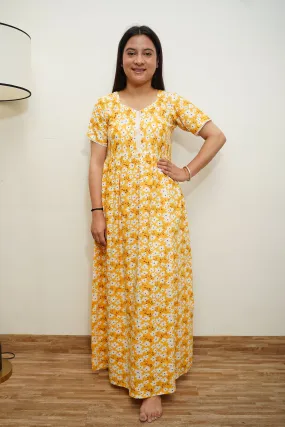 Butter Yellow Floral Night Gown