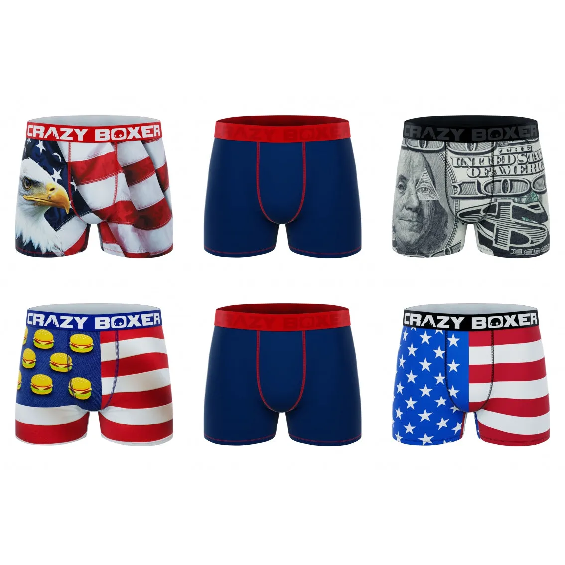 CRAZYBOXER All Star USA Men's Boxer Briefs (6 Pack)