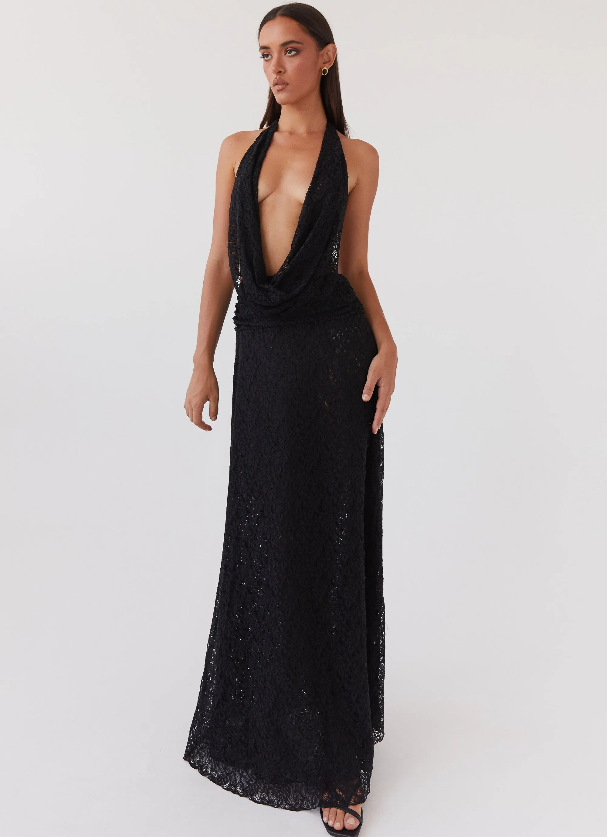 Elysia Lace Maxi Dress - Black