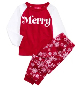 Family Pajamas Kids' Merry Pajama Set, Merry Red & White, 2T-3T