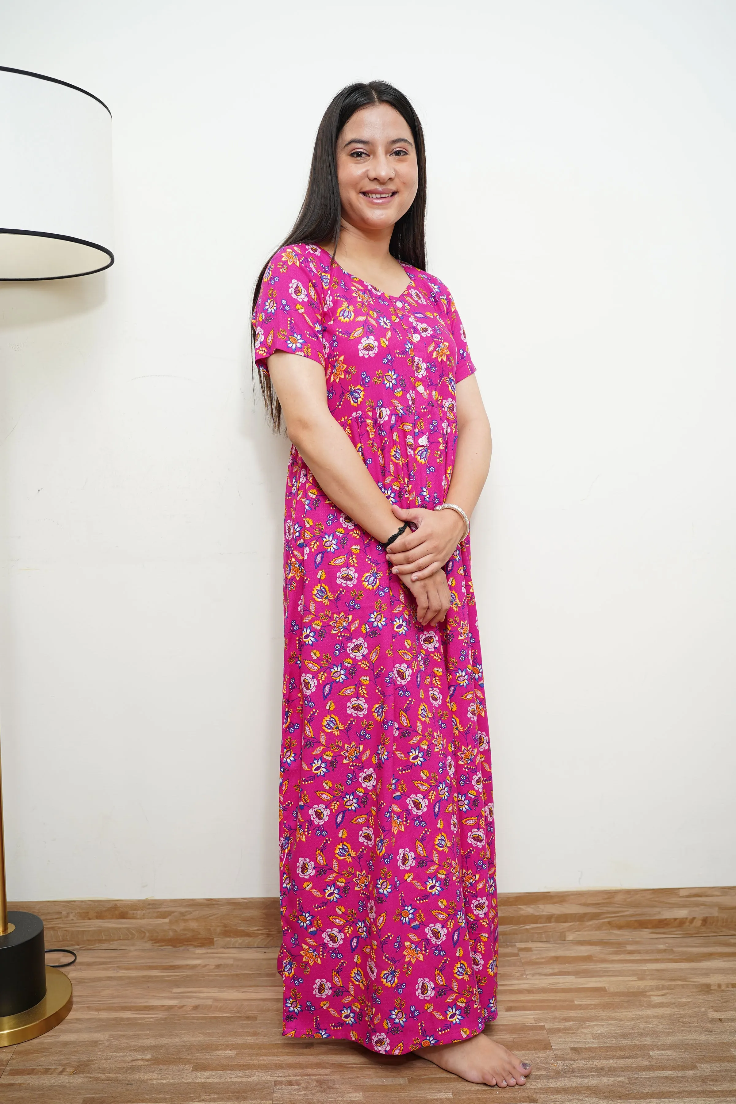 Fuchsia Floral Rayon Night Gown