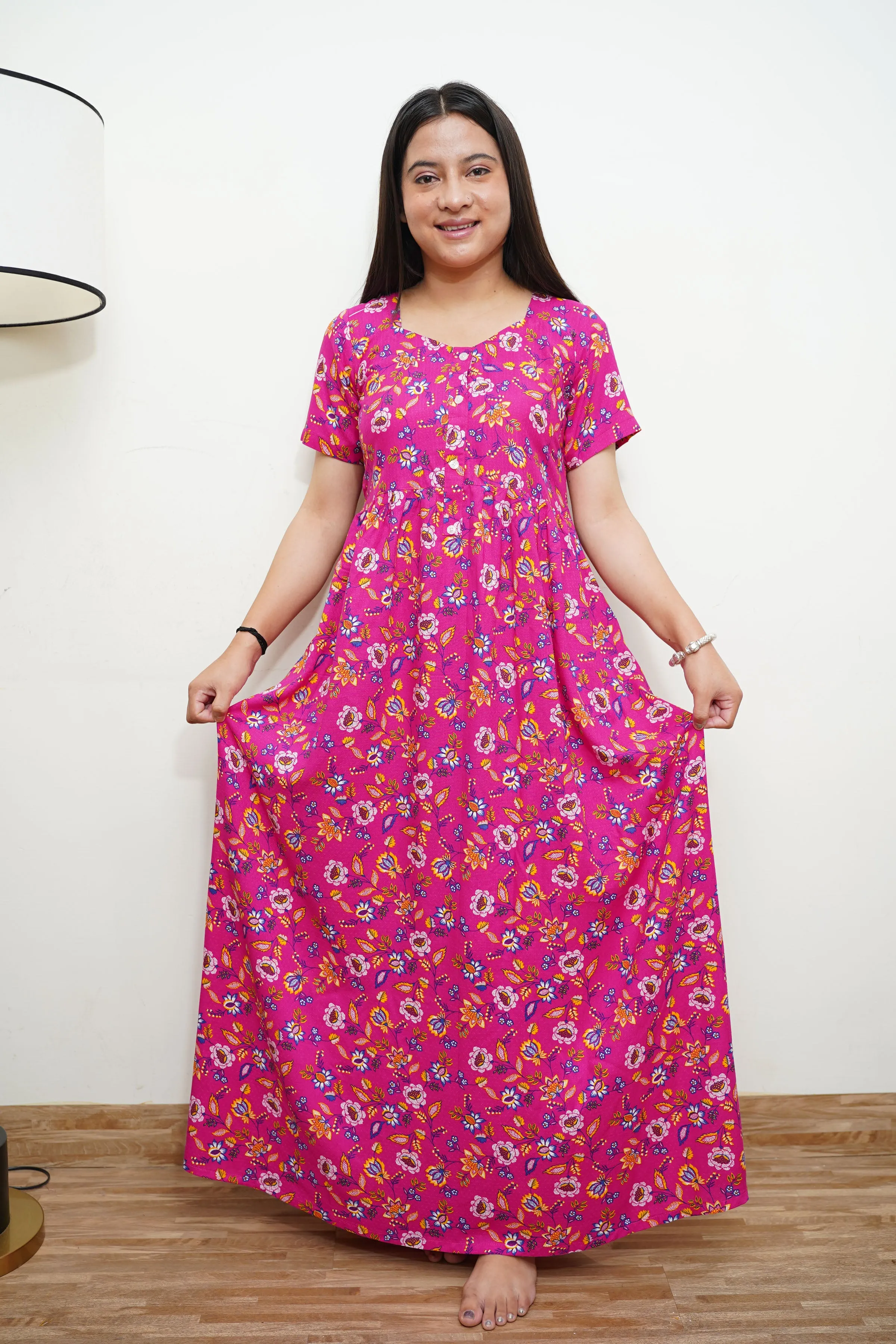 Fuchsia Floral Rayon Night Gown