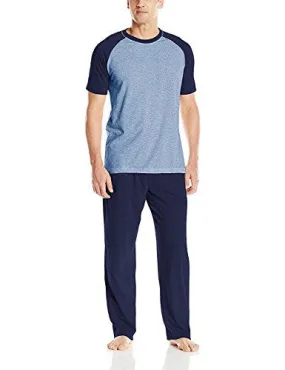 HANES MEN'S ADULT X-TEMP SHORT SLEEVE TAGLESS COTTON RAGLAN SHIRT AND PANTS PAJAMAS PJS SLEEPWEAR LOUNGE SET - BLUE (X-LARGE)