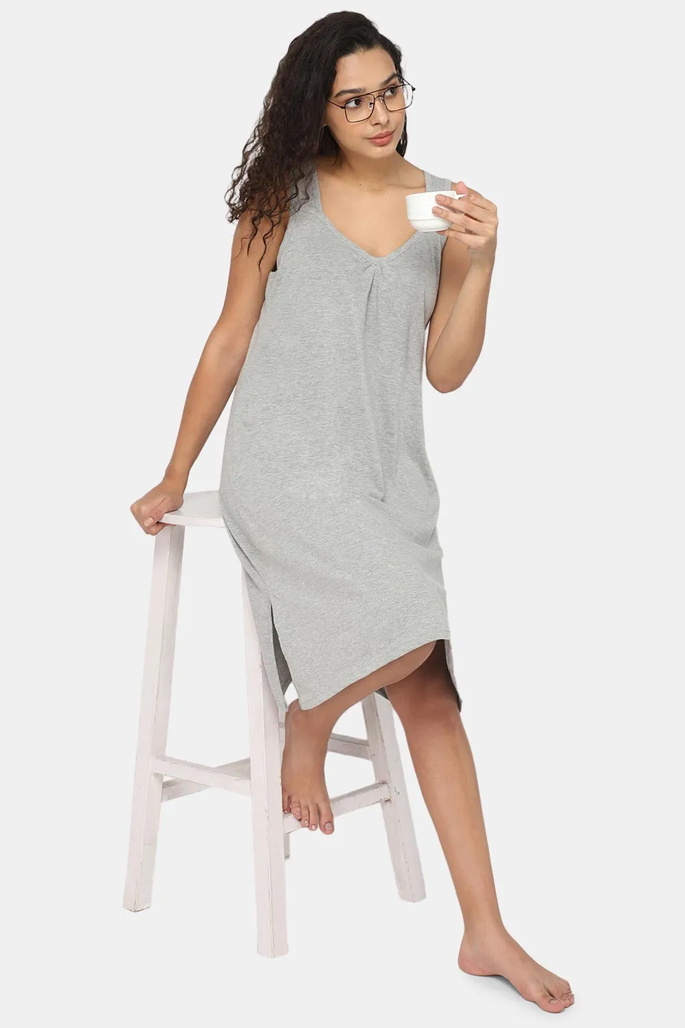 Intimacy Full Coverage Cotton 3/4th Night Slip - Nightwear