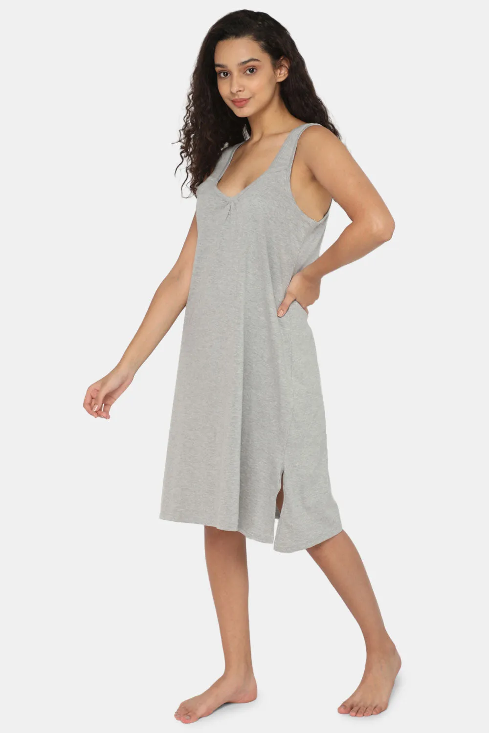 Intimacy Full Coverage Cotton 3/4th Night Slip - Nightwear