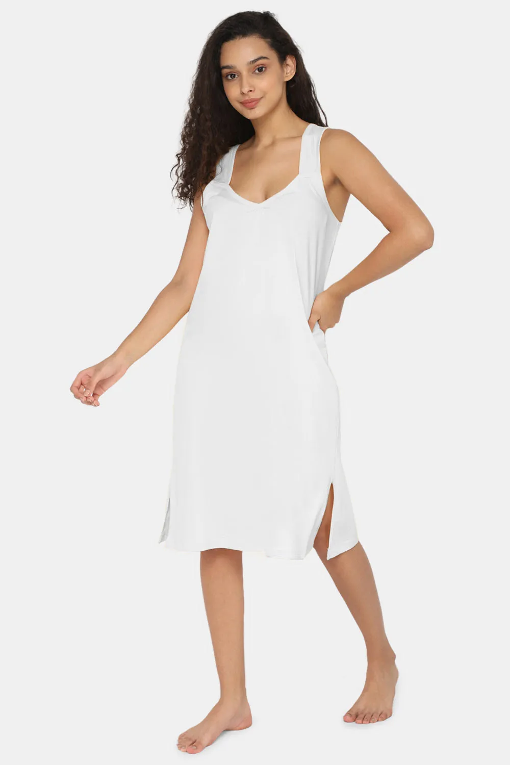 Intimacy Full Coverage Cotton 3/4th Night Slip - Nightwear