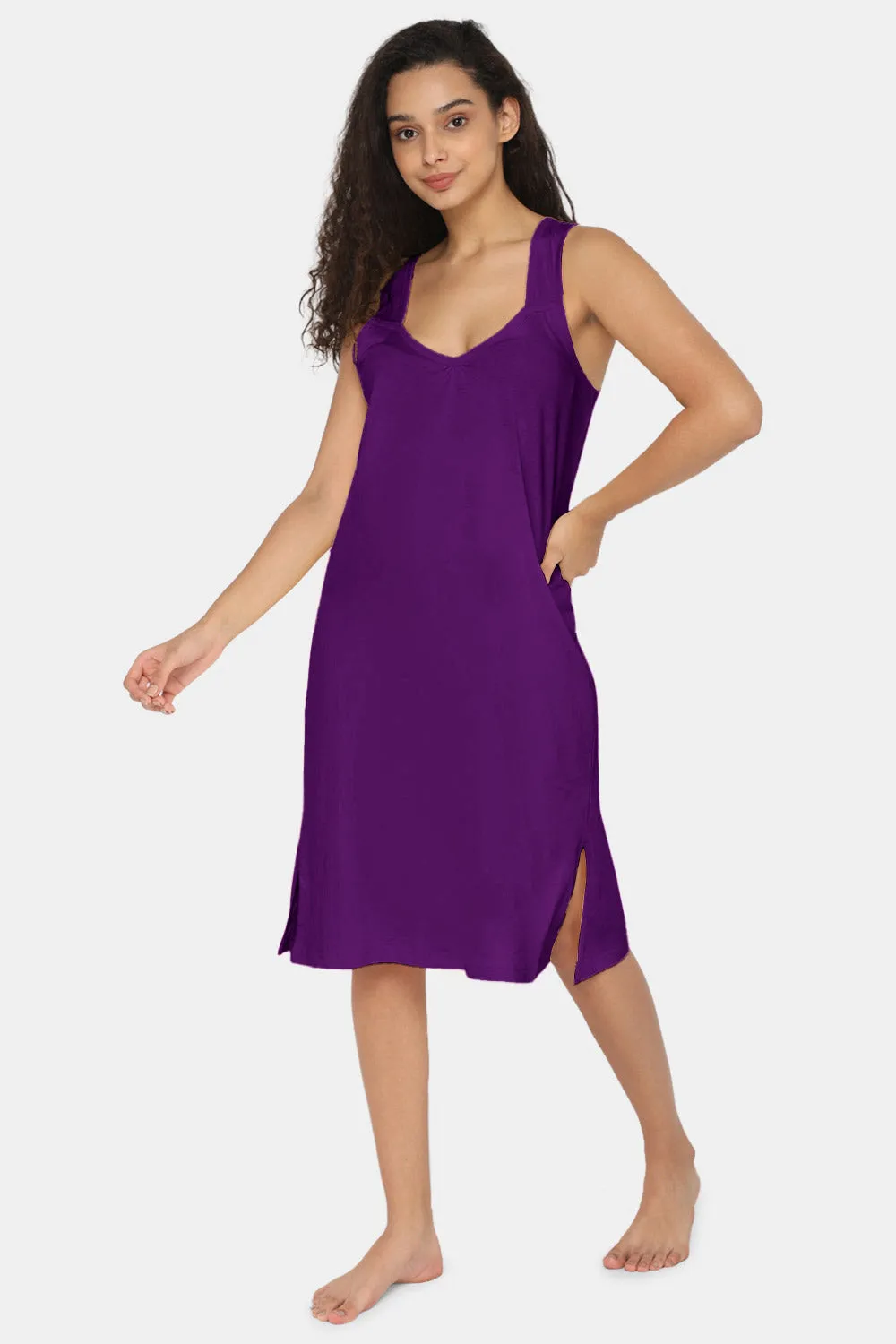 Intimacy Full Coverage Cotton 3/4th Night Slip - Nightwear