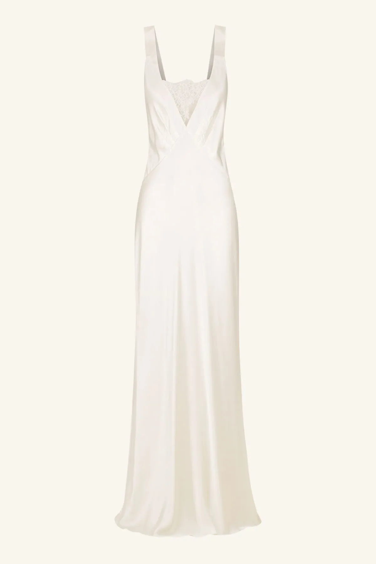 LA LUNE CUMULUS SILK PLUNGED LACE NECK MAXI DRESS - IVORY