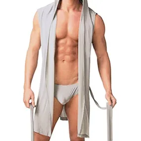 LISLI MENS ROBES BATHROBE HOODED SEXY SLEEVELESS KIMONO SILK SLEEPWEAR PAJAMAS (M, GRAY)