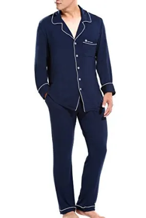 MEN'S SLEEPWEAR LOUNGE SET LONG SLEEVE PAJAMAS PANTS WITH KNIT TOP BY NORA TWIPS(DARK BLUE,S)