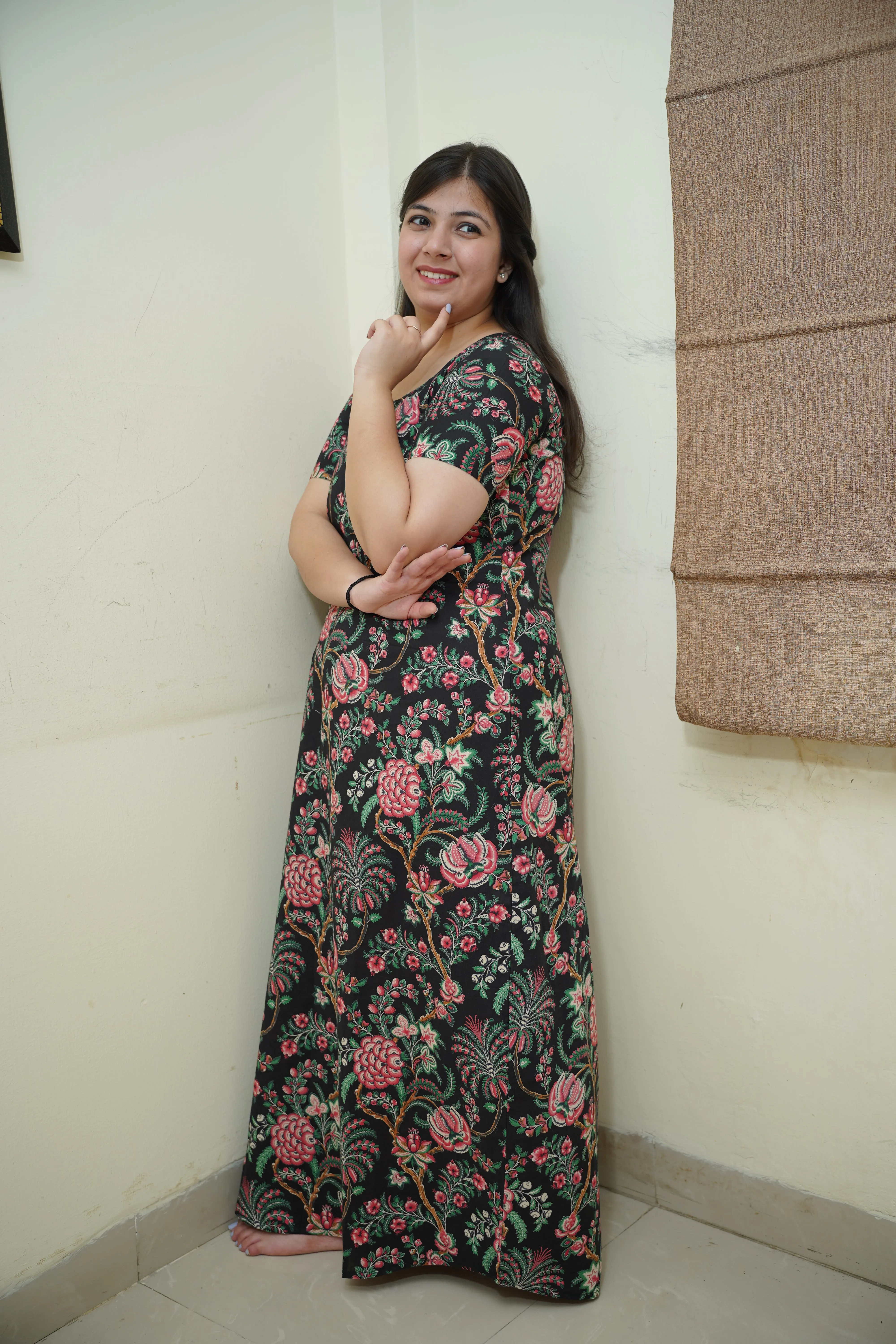 Midnight Floral Cotton Night Gown