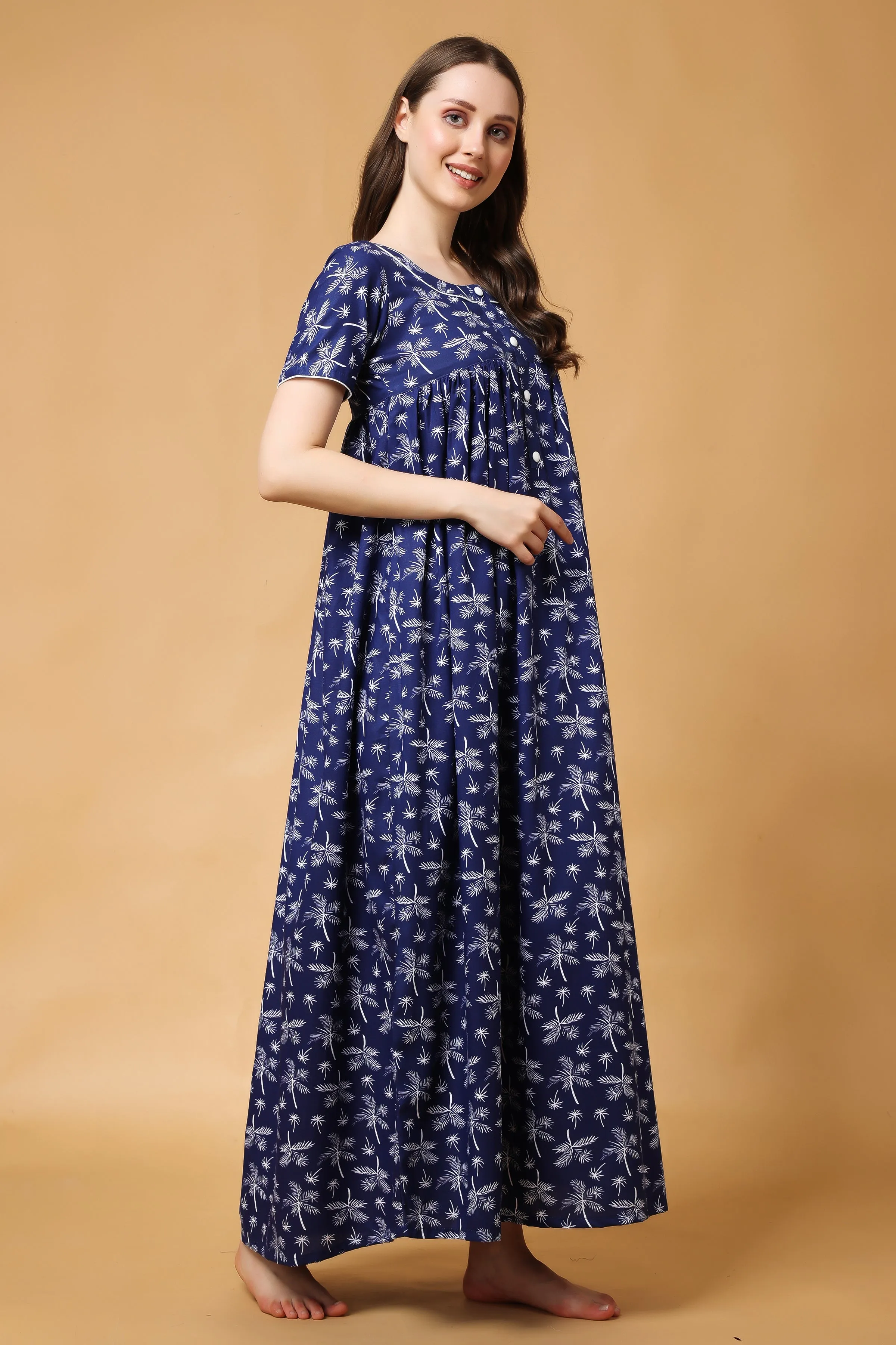 Palmy Indigo Cotton Night Gown