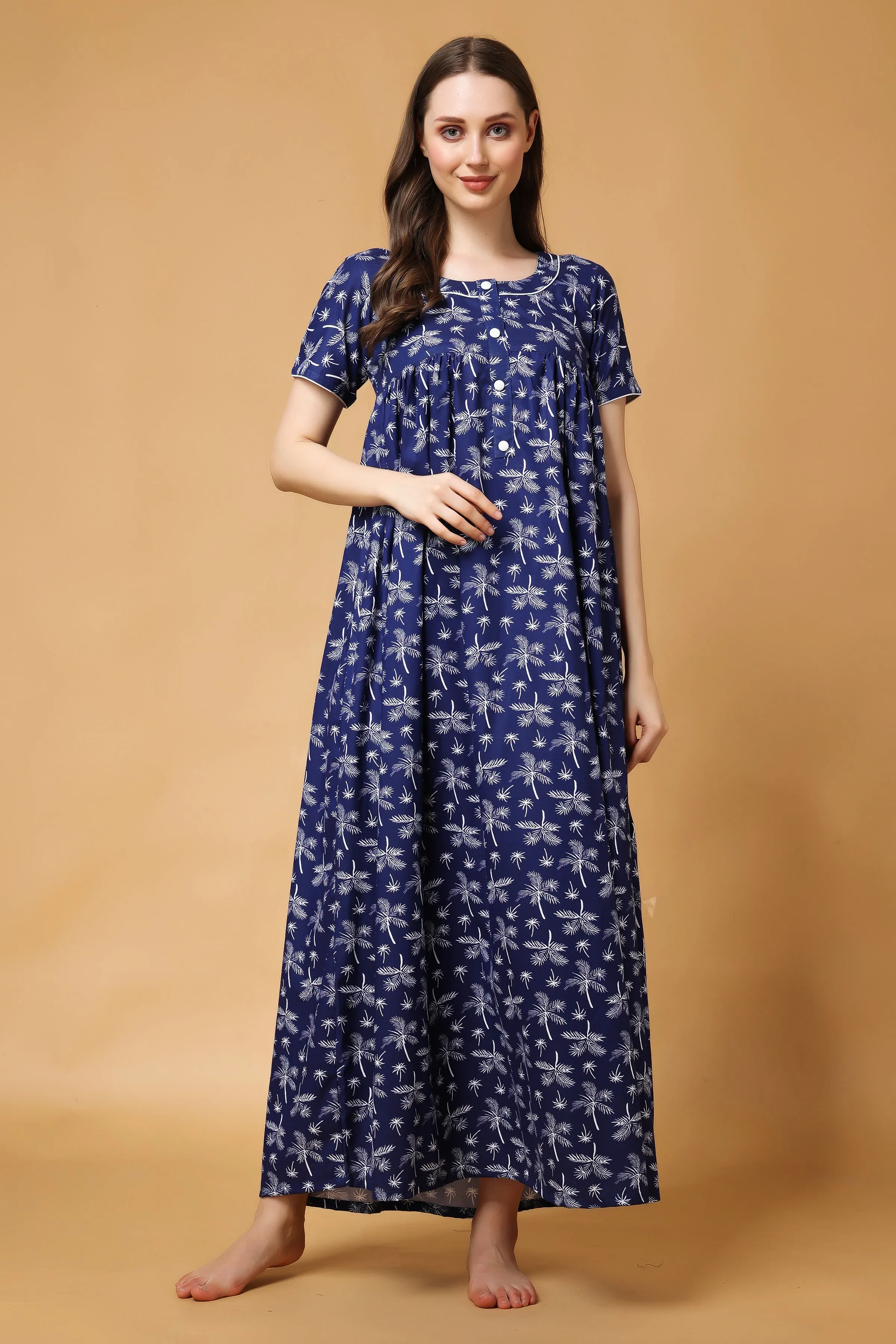 Palmy Indigo Cotton Night Gown