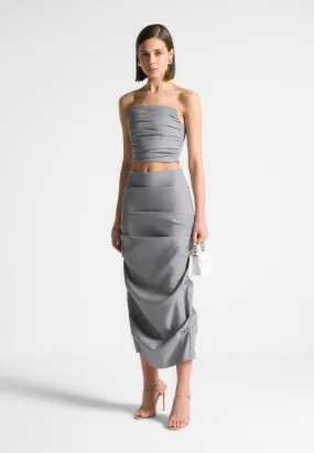 Pleated Bandeau Tailored Corset Top - Grey