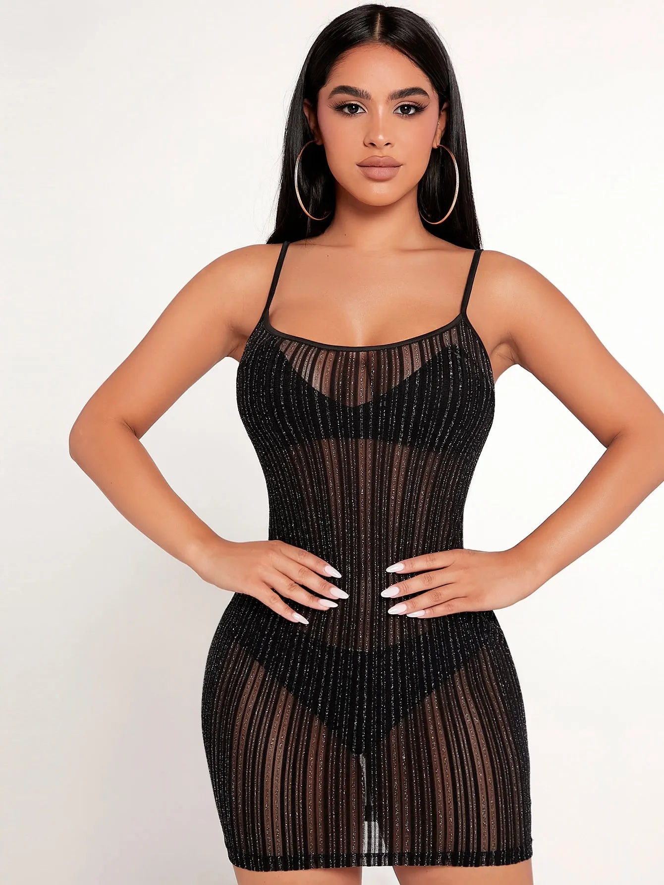 See Through Mesh Bodycon Dress Without Lingerie