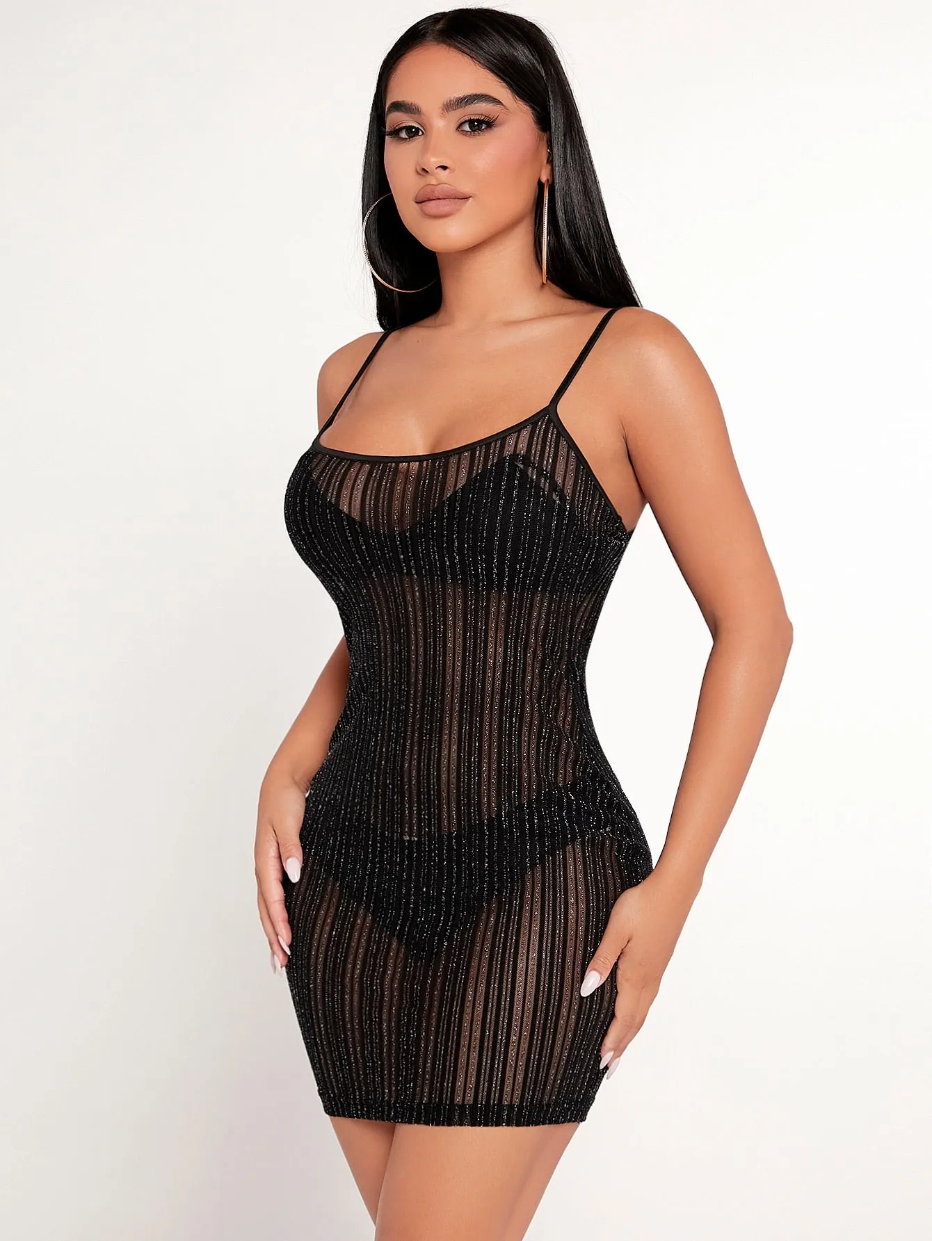 See Through Mesh Bodycon Dress Without Lingerie