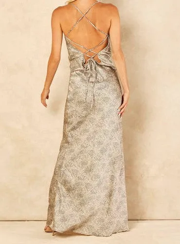 Signage Lace Up Back Detail Maxi Dress With Cowl Neck