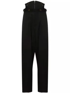 Women’s Button-Detail Corset High-Waist Black Pants